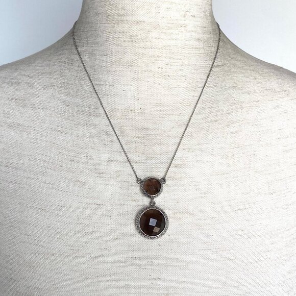 Sterling Silver SGL 925 India Faceted Round Smoky Quartz Pendant Necklace 18" - Picture 2 of 16